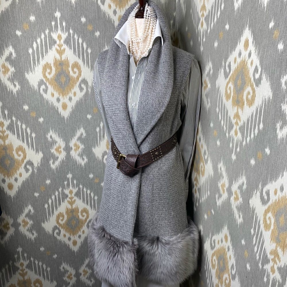 Ralph Lauren Pre-Fall ‘14 Collection Gray Cashmere Shearling Open Cardigan Vest - Picture 4 of 16